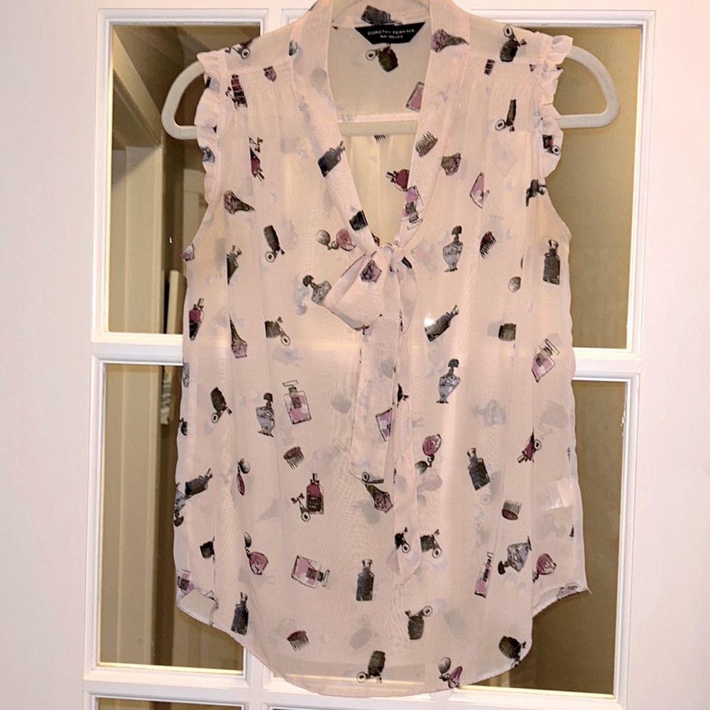 Dorothy Perkins vintage perfume bottle print sheer blouse